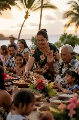 Tropical Outdoor Family Feast at Sunset
