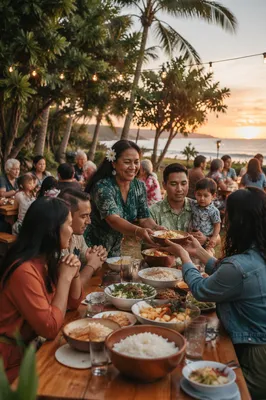 Tropical Outdoor Family Feast at Sunset