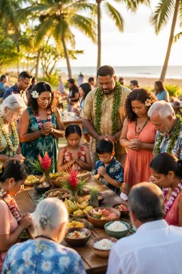 Outdoor Tropical Community Meal by the Coast