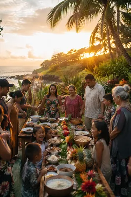 Tropical Community Feast at Sunset