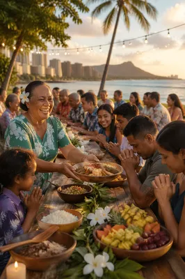 Tropical Seaside Community Dinner Gathering