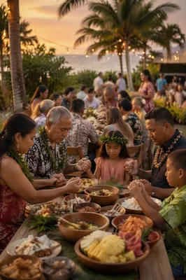 Tropical Family Feast at Sunset
