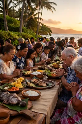 Tropical Community Feast at Sunset