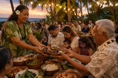 Tropical Community Feast at Dusk