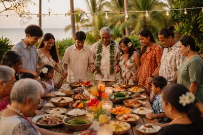 Tropical Community Feast at Golden Hour