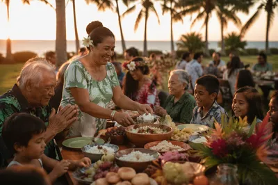 Tropical Outdoor Community Feast at Sunset