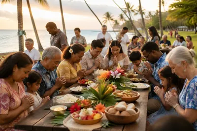 Outdoor Tropical Community Meal by the Coast