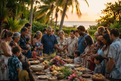 Tropical Community Feast at Sunset
