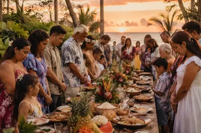 Tropical Outdoor Family Feast at Sunset
