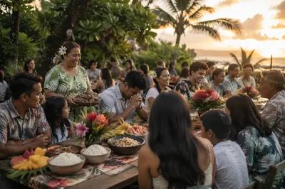 Tropical Outdoor Community Dinner at Sunset