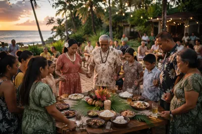 Hawaiian Family Feast in Tropical Garden