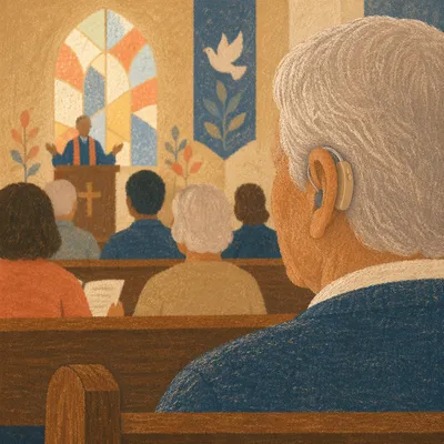 Older Hearing Aid User in Church