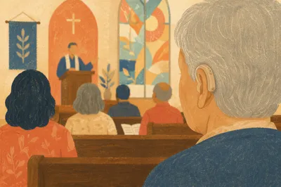 Older Hearing Aid User in Church
