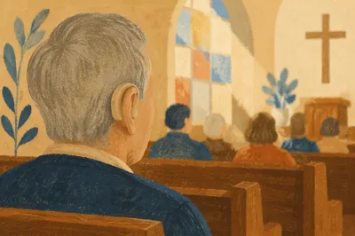 Older Adult Hearing Aid in Church