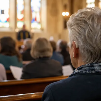 Older Adult Hearing Aid in Church