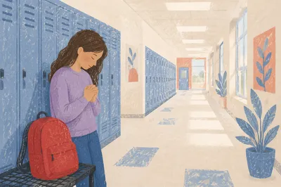 Quiet Student Prayer by School Lockers
