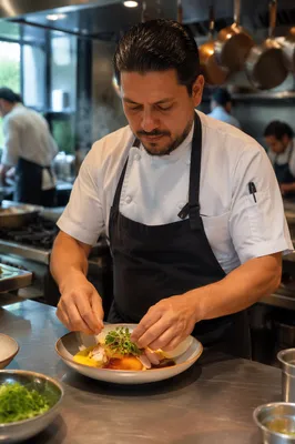 Chef Plating Fresh Dish in Restaurant Kitchen