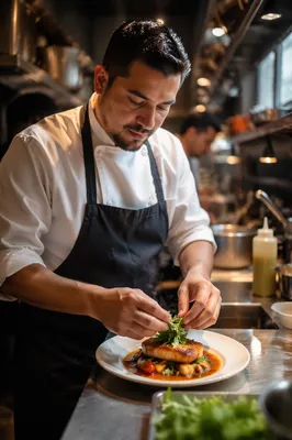 Chef Plating Dish in Restaurant Kitchen