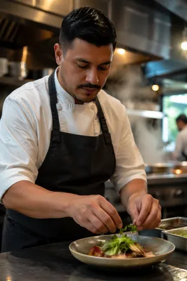 Chef Plating Fresh Dish in Restaurant Kitchen