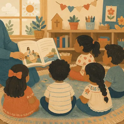 Hispanic Children Listening to Bible Story