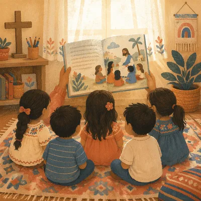 Hispanic Children Listening to Bible Story