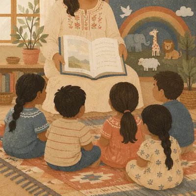 Hispanic Children Listening to Bible Story