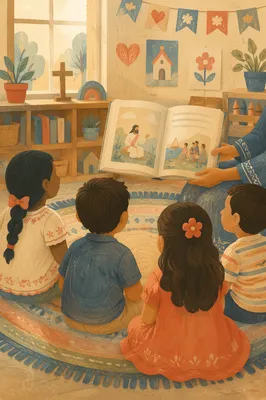 Hispanic Children Listening to Bible Story