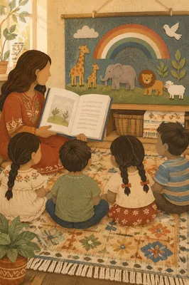 Hispanic Children Listening to Bible Story