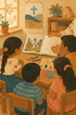 Hispanic Children Listening to Bible Story