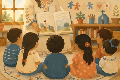 Hispanic Children Listening to Bible Story