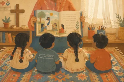 Hispanic Children Listening to Bible Story