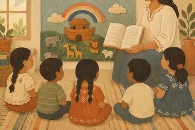Hispanic Children Listening to Bible Story