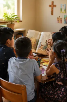 Hispanic Children Listening to Bible Story