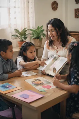 Hispanic Children Listening to Teacher Indoors