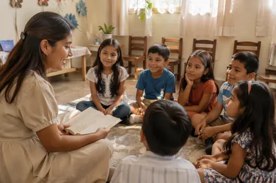 Hispanic Children Listening to Teacher in Classroom