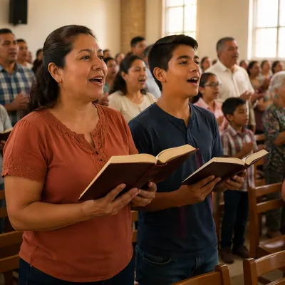 Hispanic Church Congregation Singing Together