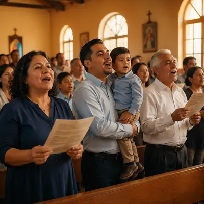 Hispanic Church Congregation Singing Together