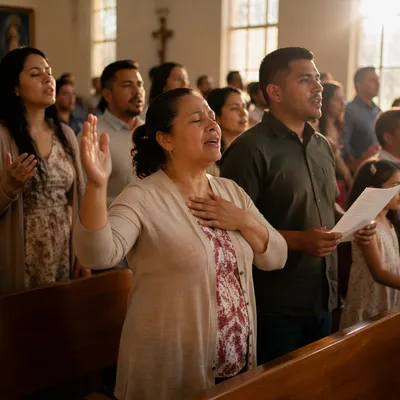 Hispanic Church Congregation Singing Together