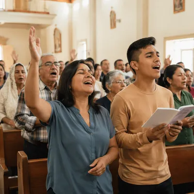Hispanic Church Congregation Singing Together
