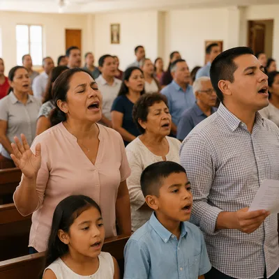 Hispanic Church Congregation Singing Together