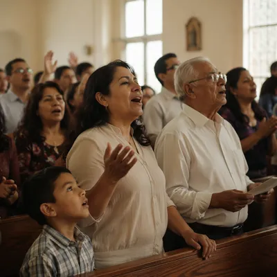 Hispanic Church Congregation Singing Together