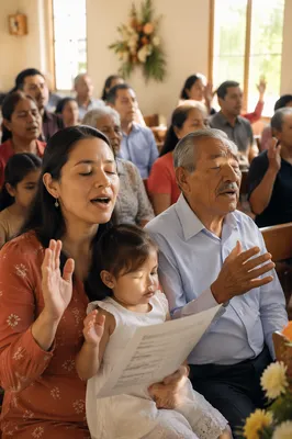 Hispanic Church Congregation Singing Together