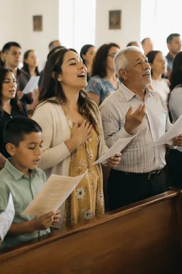 Hispanic Church Congregation Singing Together