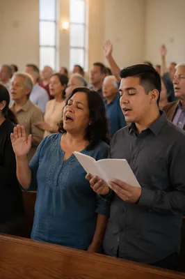 Hispanic Church Congregation Singing Together