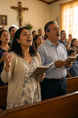Hispanic Church Congregation Singing Together