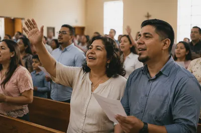 Hispanic Church Congregation Singing Together
