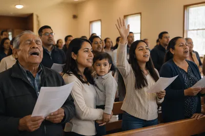 Hispanic Church Congregation Singing Together