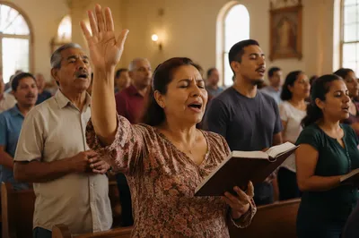 Hispanic Church Congregation Singing Together