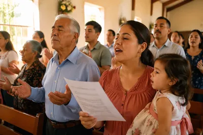 Hispanic Church Congregation Singing Together
