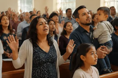 Hispanic Church Congregation Singing Together